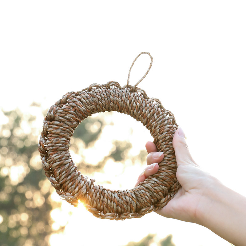 家好点草编圆形锅垫 茶壶隔热圈 圆环装饰吊垂花器 餐厅酒吧草环