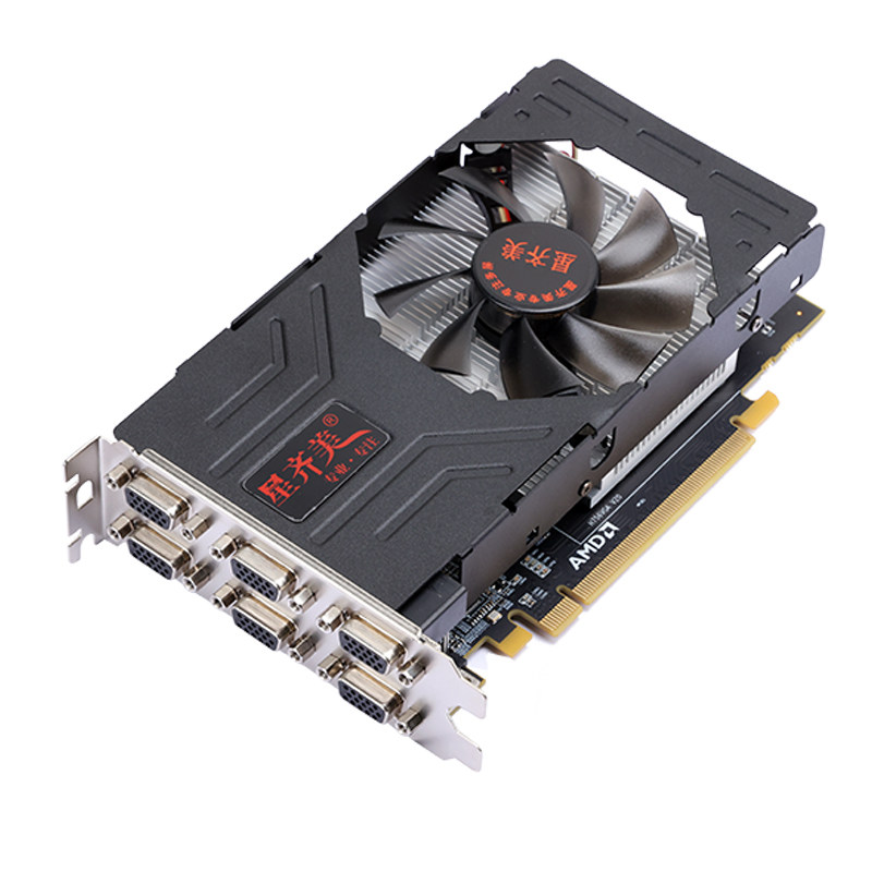 显卡星齐美r73504g6vga原生一拖多屏电脑六屏显卡