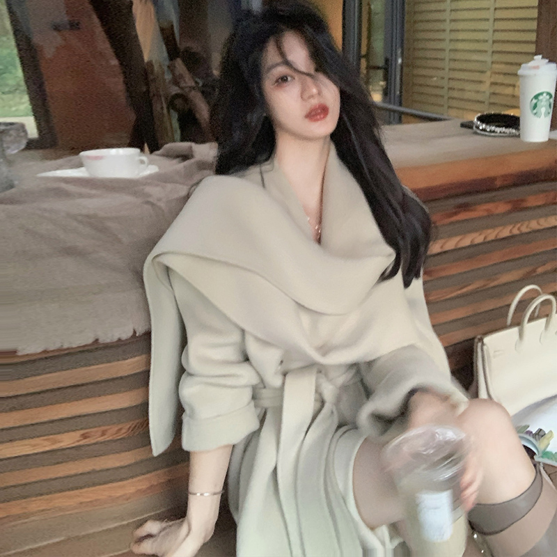 从一白色双面羊绒大衣女高级感冬2021年新款中长款高端羊毛外套