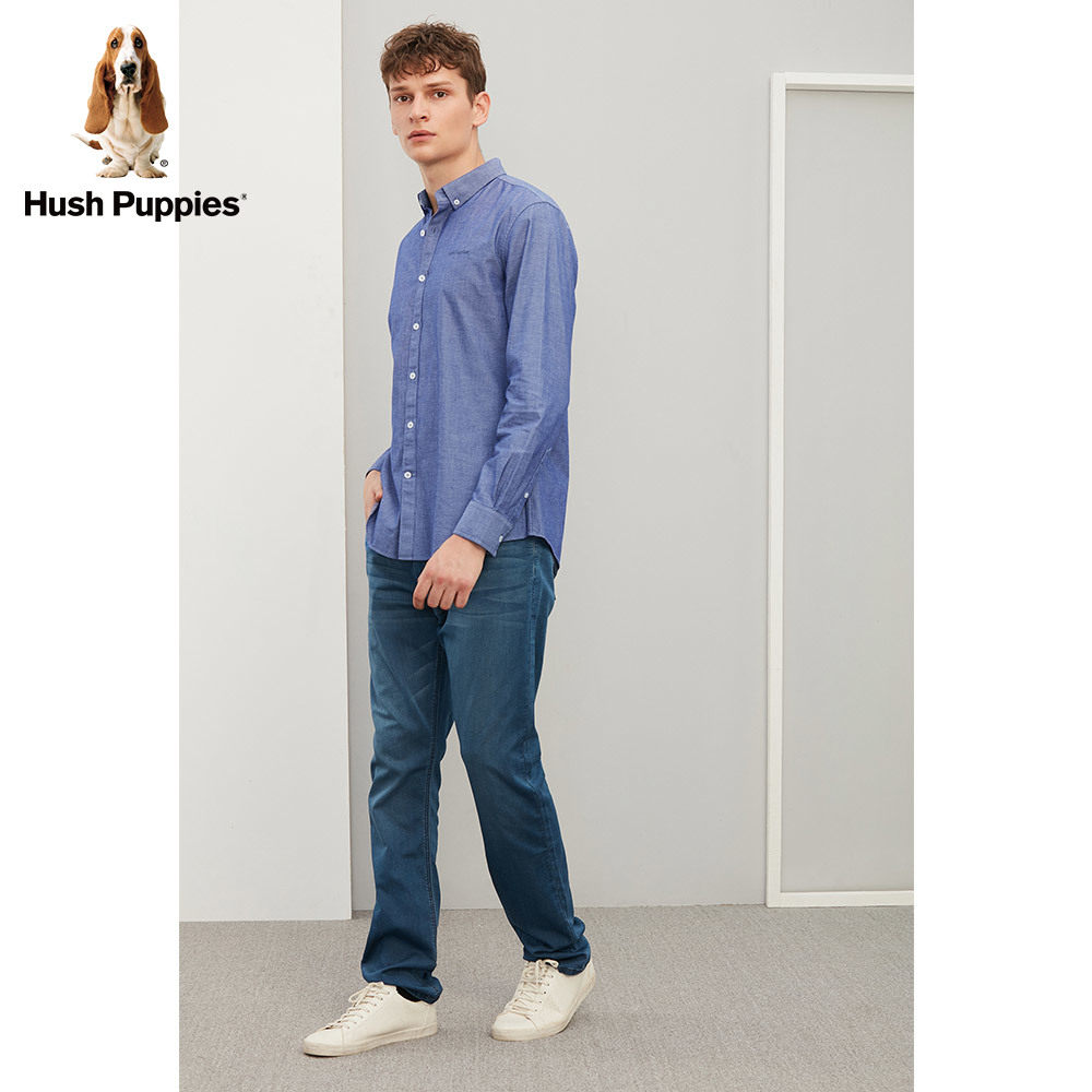 hush puppies暇步士2020新款春季净色纯棉长袖男士衬衫|pa-28521z