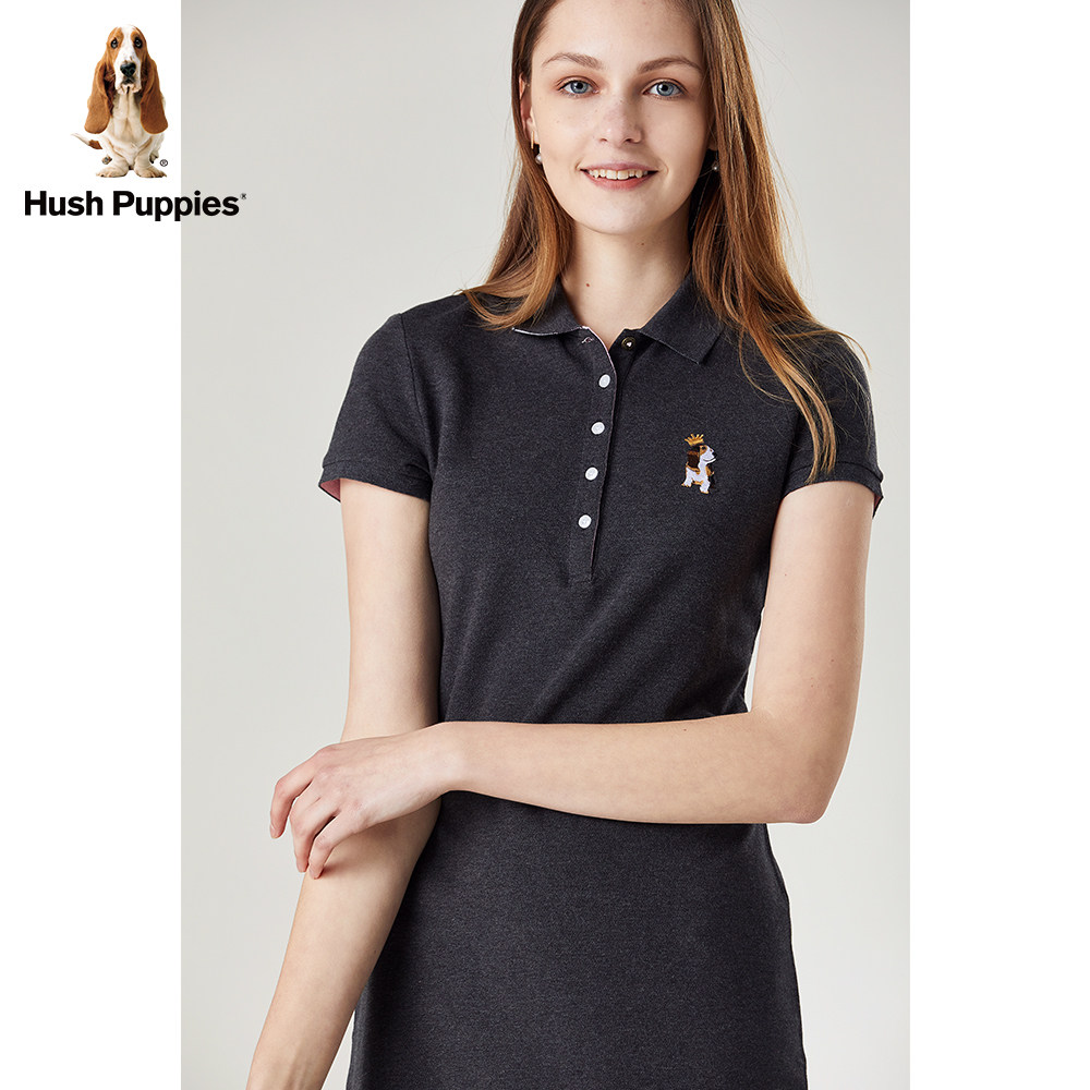 hush puppies暇步士女装夏翻领刺绣休闲收腰显瘦连衣裙|hz-19302d