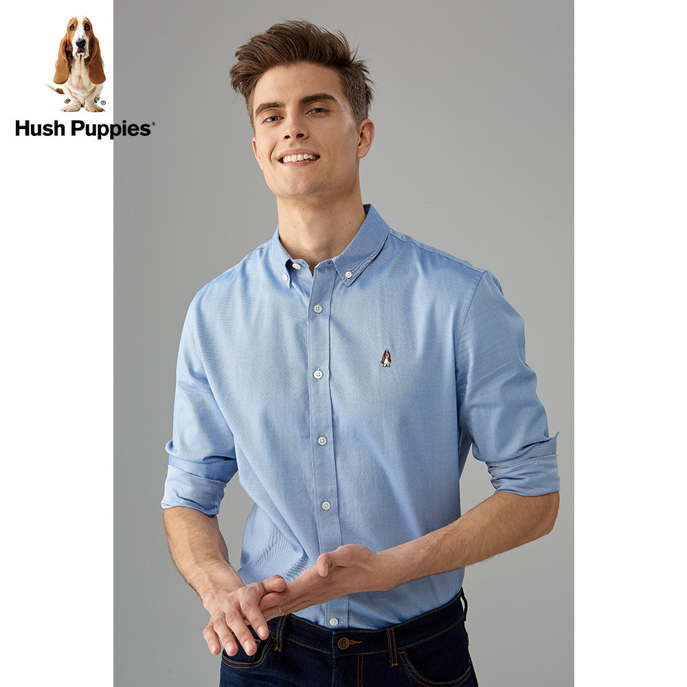 hushpuppies暇步士男装新款衬衣春秋季纯全棉长袖衬衫pa28506d