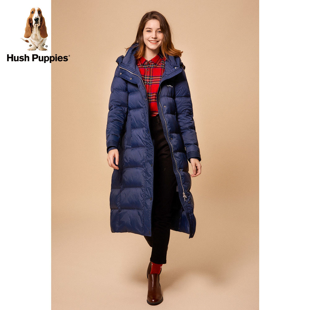 hushpuppies暇步士女装2020新冬季冬季长款过膝连帽羽绒服