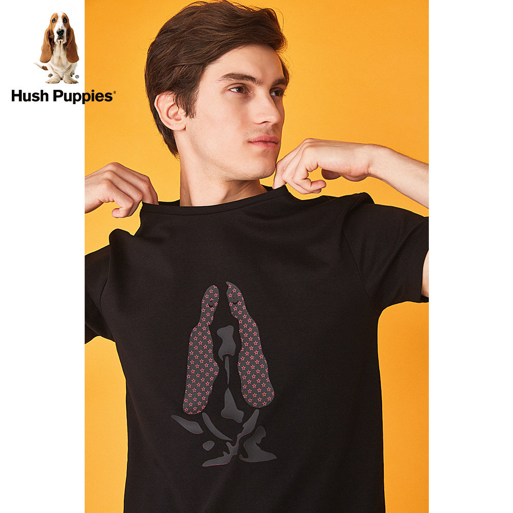 双面暇步士男装夏季百搭圆领狗狗印花短袖恤男t恤