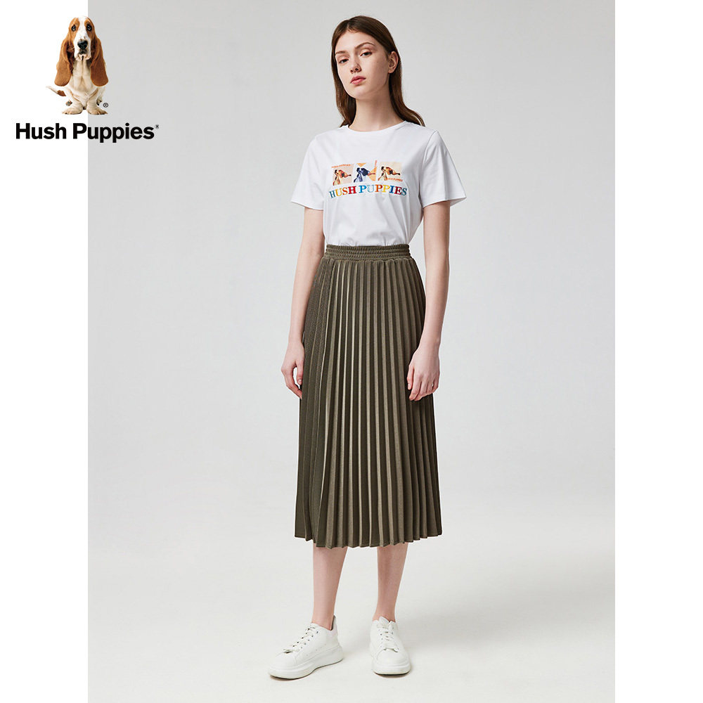 hushpuppies暇步士女装裙子2021新秋季时尚百褶半身裙hz21510d