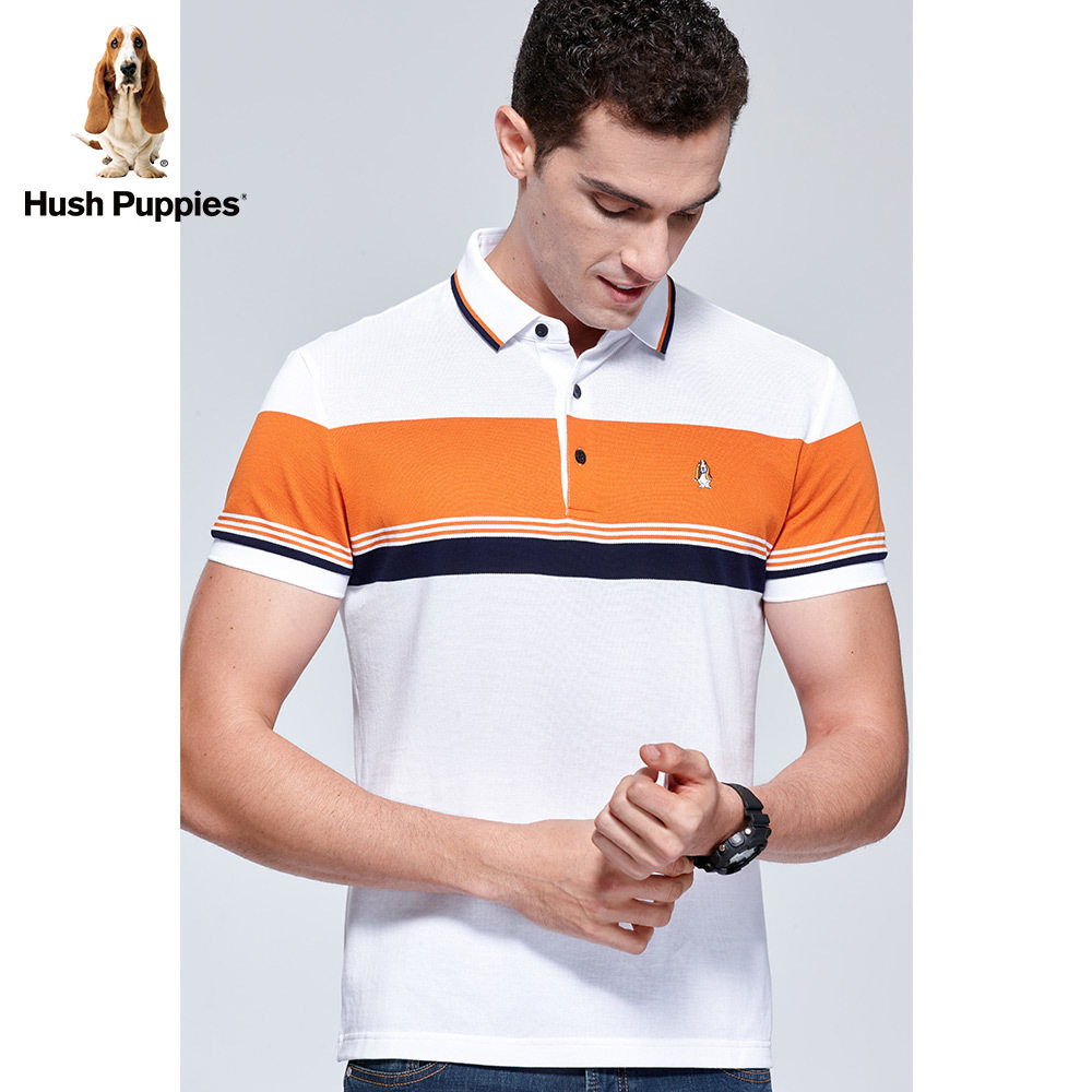 hushpuppies暇步士男装新款夏季休闲彩条短袖polopolo衫