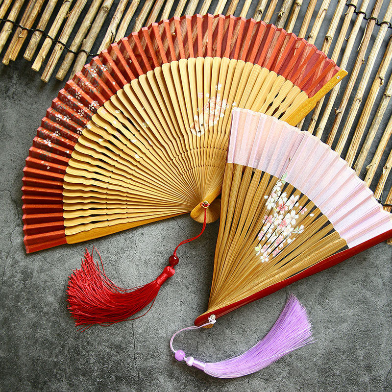 芷墨女扇日式和风日本和服折扇喷绘手绘扇子扇子