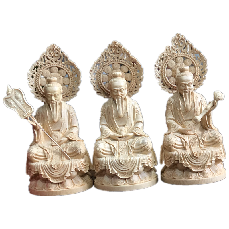 木雕三清神像供奉家用摆件太上老君元始灵宝木雕