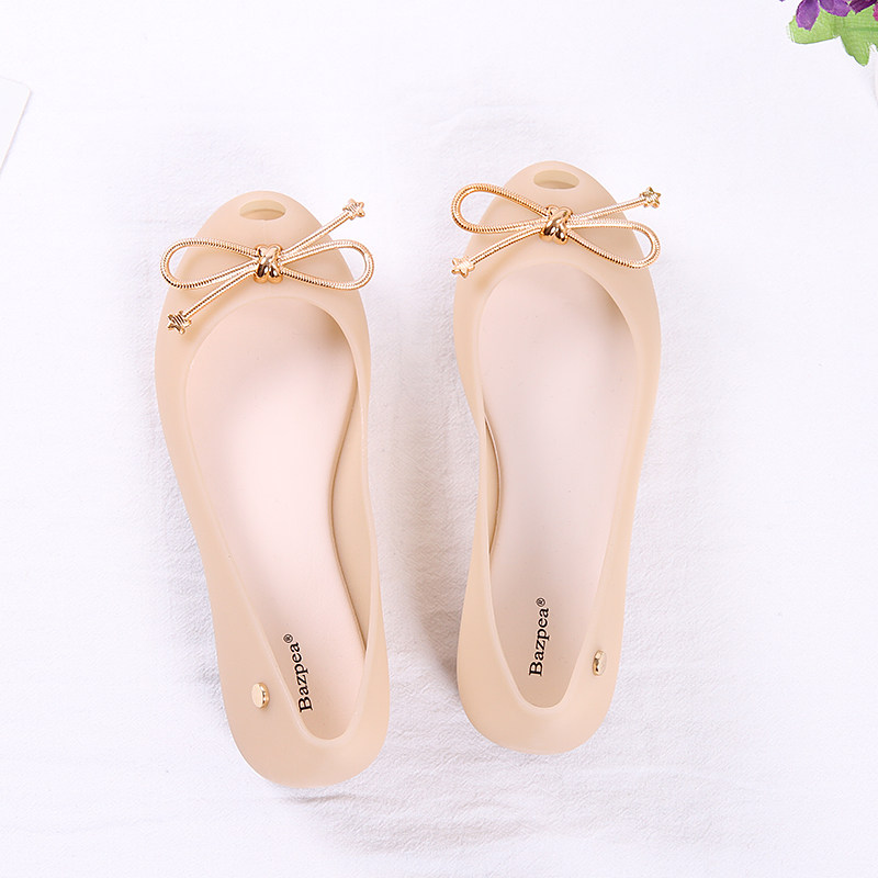 果冻鞋女浅口低帮鱼嘴防滑平底蝴蝶结水晶透明时装凉鞋