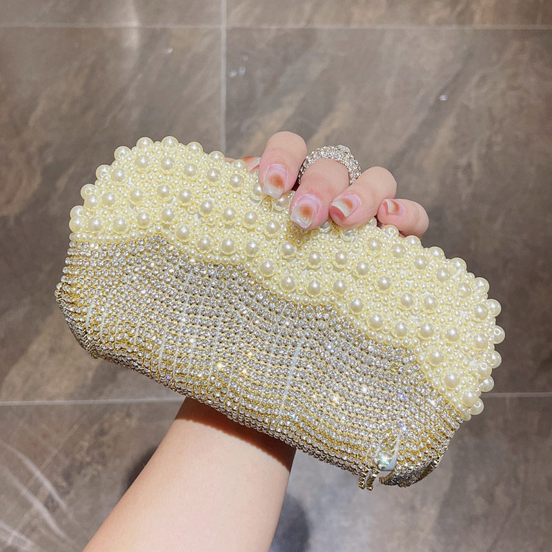 名媛晚装珍珠手拿包女水钻晚宴手包宴会搭配晚礼服的包旗袍小包包