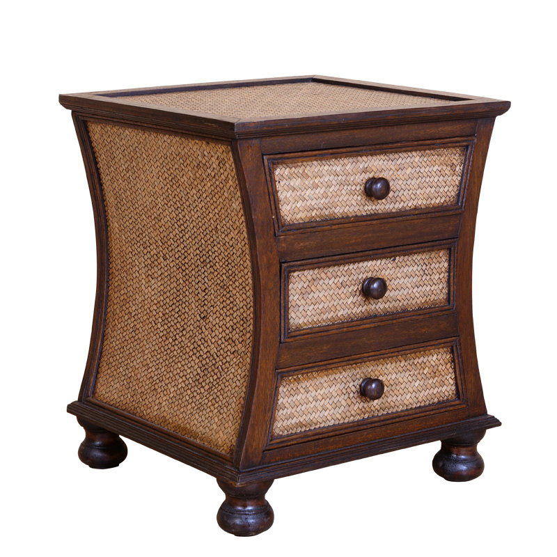 泰国东南亚风格床头柜中式实木藤编储物收纳复古床头柜