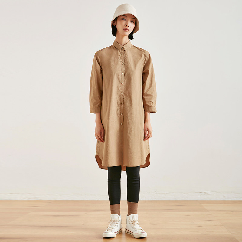 中和休闲衬衫裙女宽松单排舒适纯棉连衣裙2021春季连衣裙