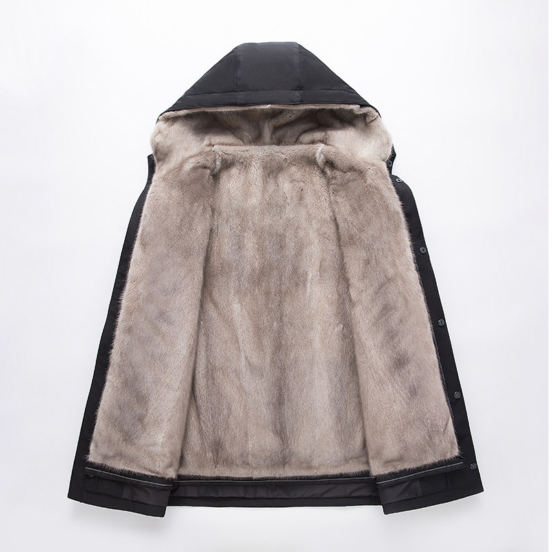 皮草整貂派克服男连中长款貂内胆外套原色灰貂皮衣