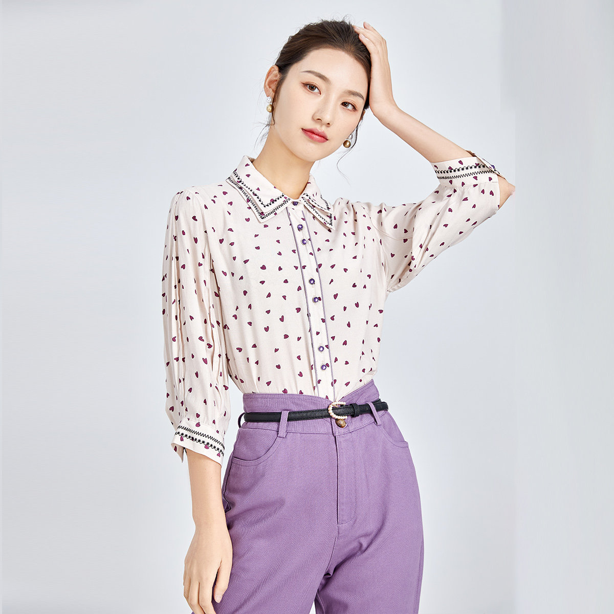 桑索百搭袖薄七分气质时尚sansay简约法式新款衬衫