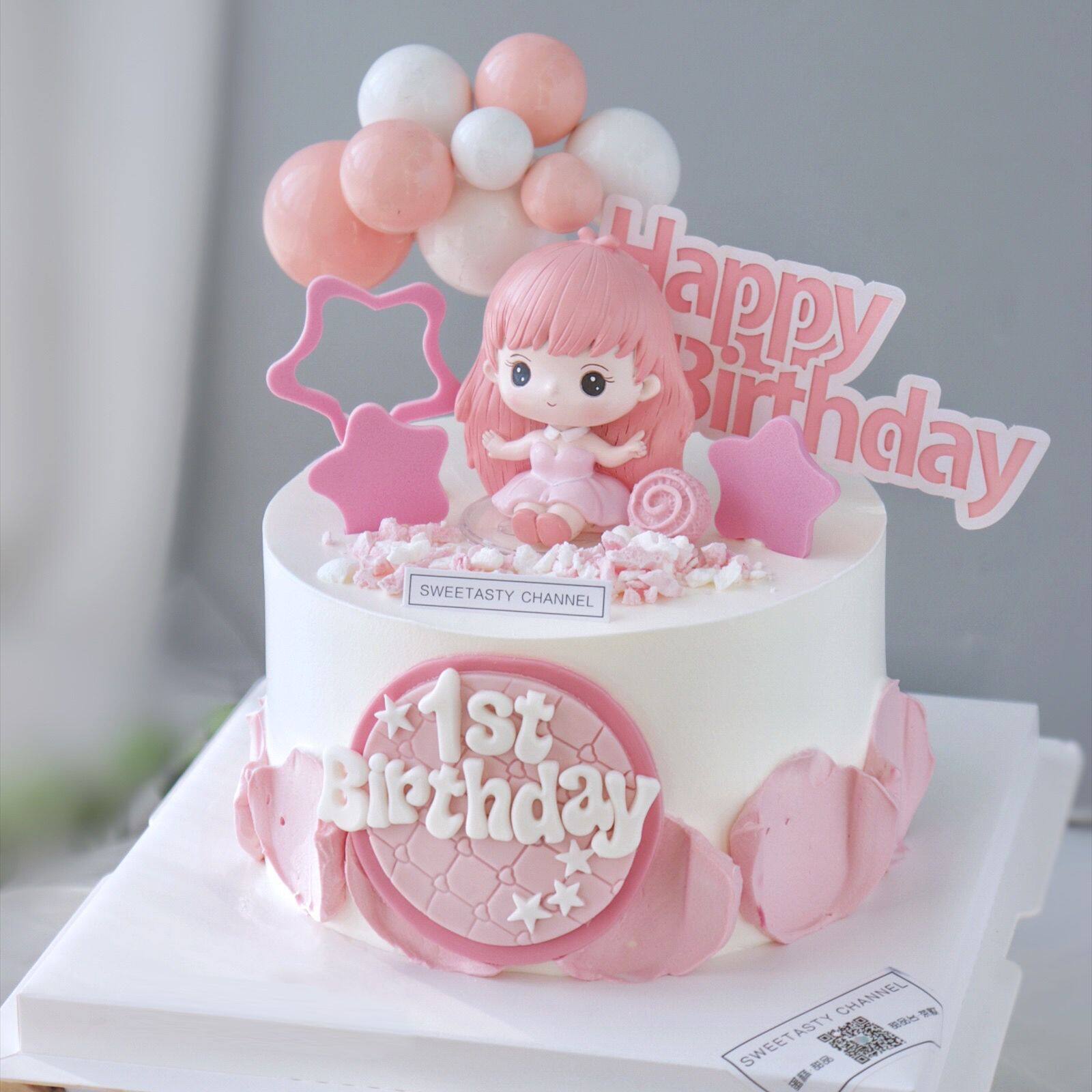 烘焙蛋糕装饰卡通可爱粉红长发小女孩生日小仙女节日装扮用品