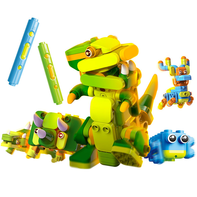 积木布鲁可大颗粒跑跑变变儿童拼插恐龙布鲁克塑料积木