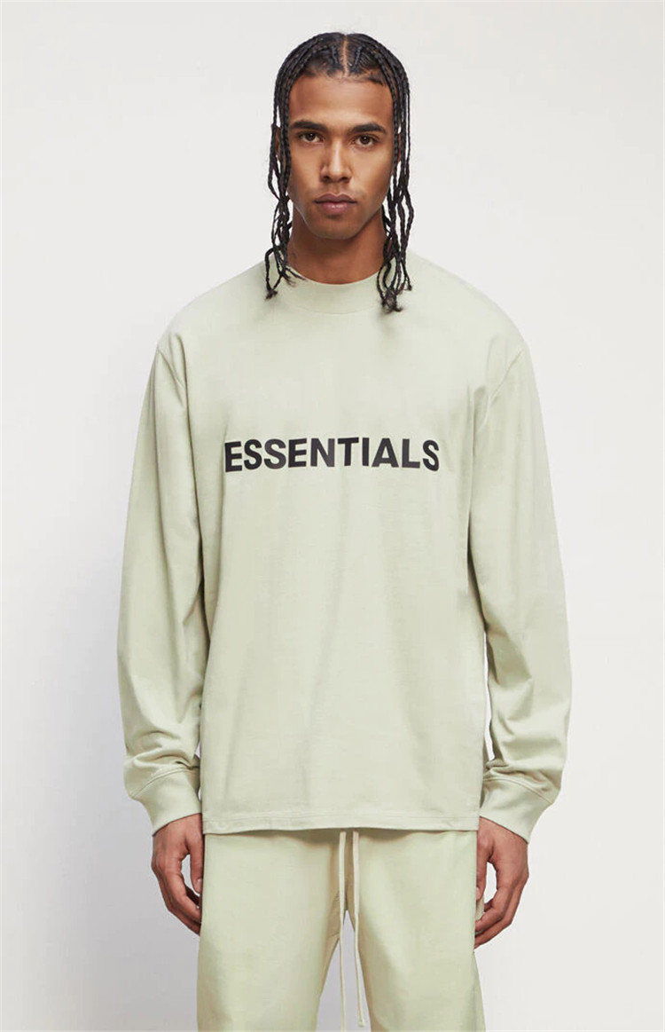 essentials复线胸前字母抹茶绿牛牛油果高街长袖feart恤
