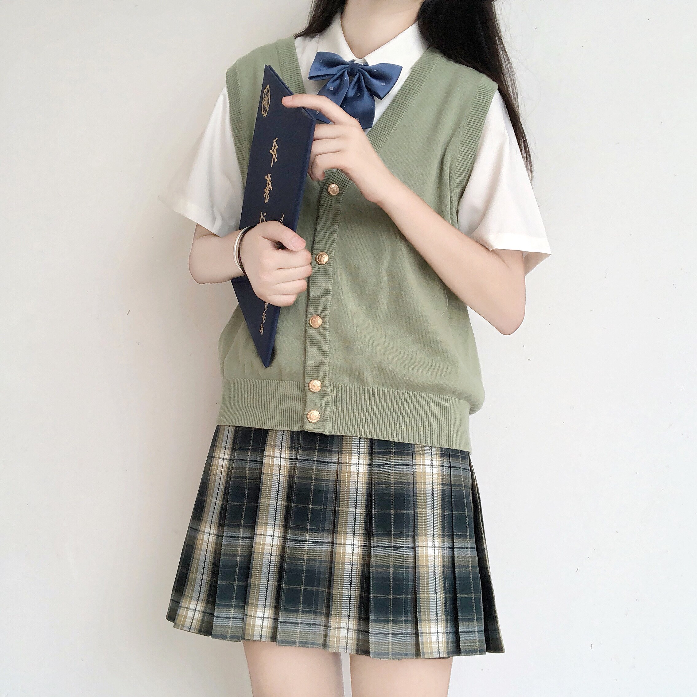 云松现货jk制服格裙百褶裙短裙绿格正品小山亭jk