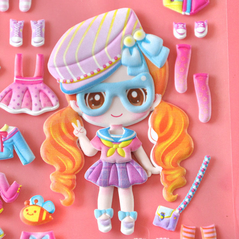 亿奇大号双层女孩公主换装换衣服立体贴纸儿童可爱卡通韩版贴画