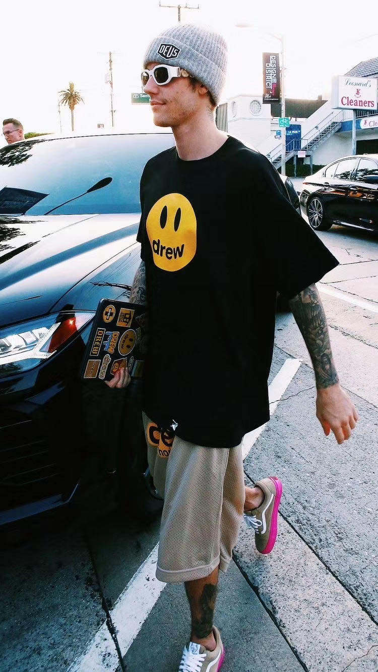 drewhouse笑脸印花比伯同款潮男男女街头情侣oversizet恤