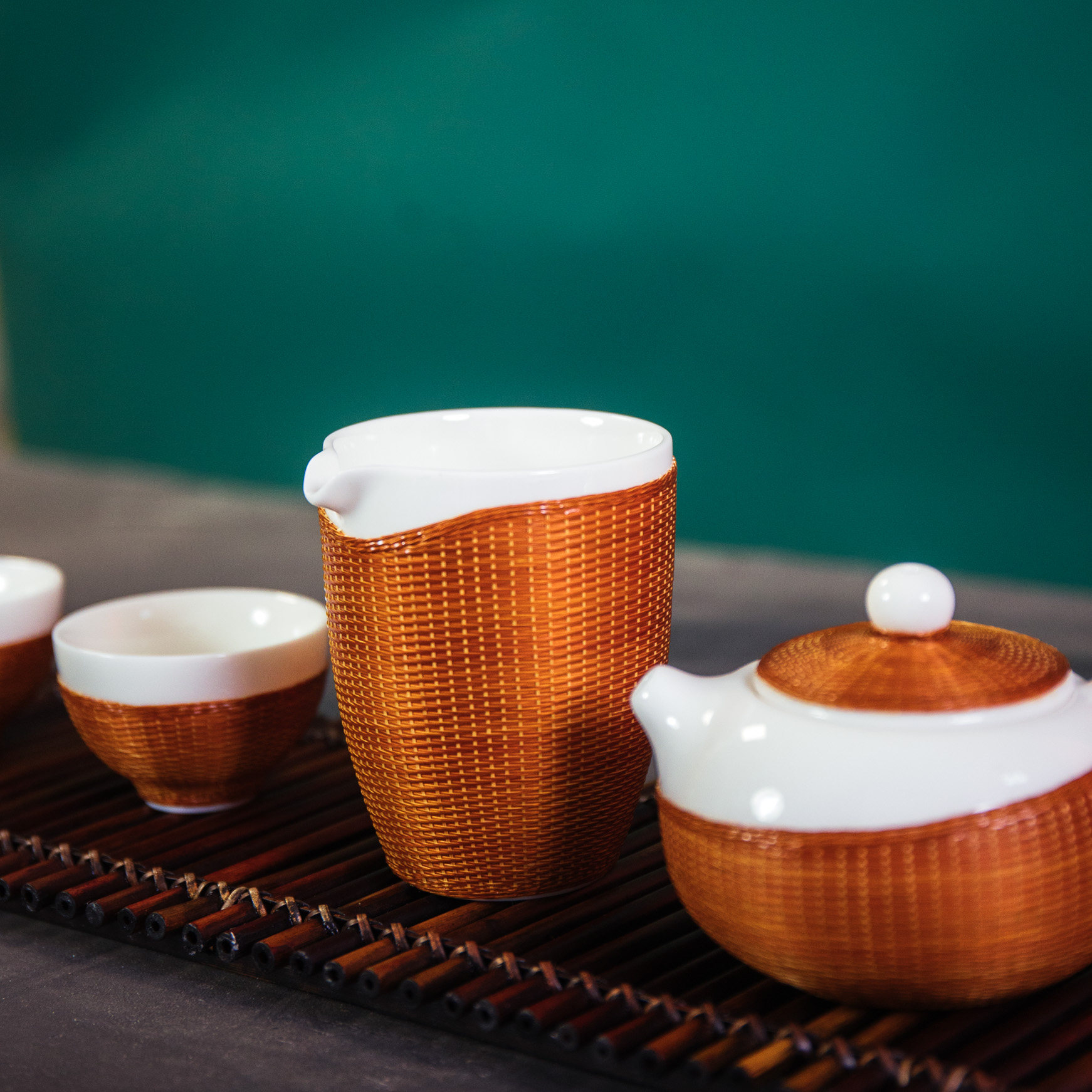 竹丝公道扣瓷竹编四川非遗工艺瓷胎编茶海礼盒竹编