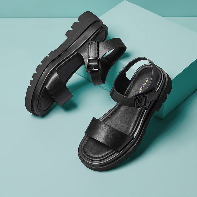 【红蜻蜓】超火双层底真皮厚底凉鞋