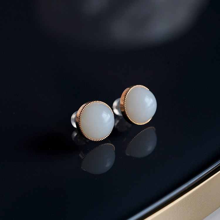 耳钉缘物和田新疆玉籽18k金镶嵌镶嵌籽料金镶玉耳饰