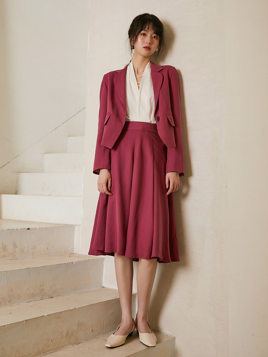 lelezstudio时代树莓酒红收腰通勤复古古着vintage套装时尚套装