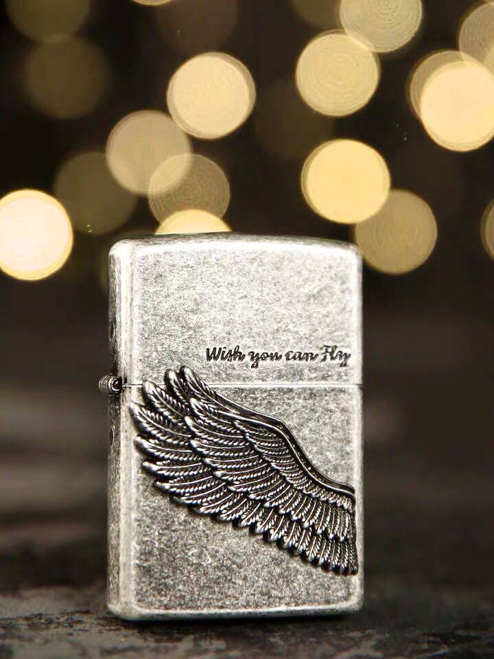 打火机zippo正品原装古银黑冰飞得更高天使之翼情人节zippo