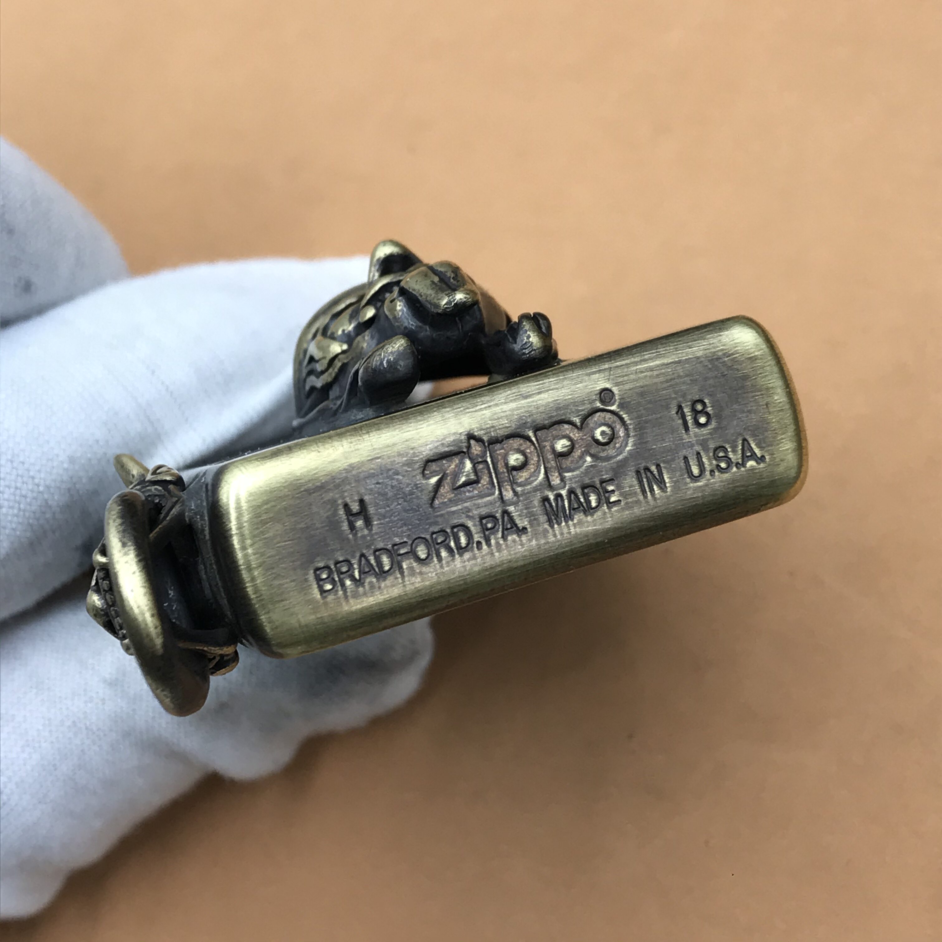 原装zippo黑白无常纯铜盔甲机手工焊接贴章创意zippo