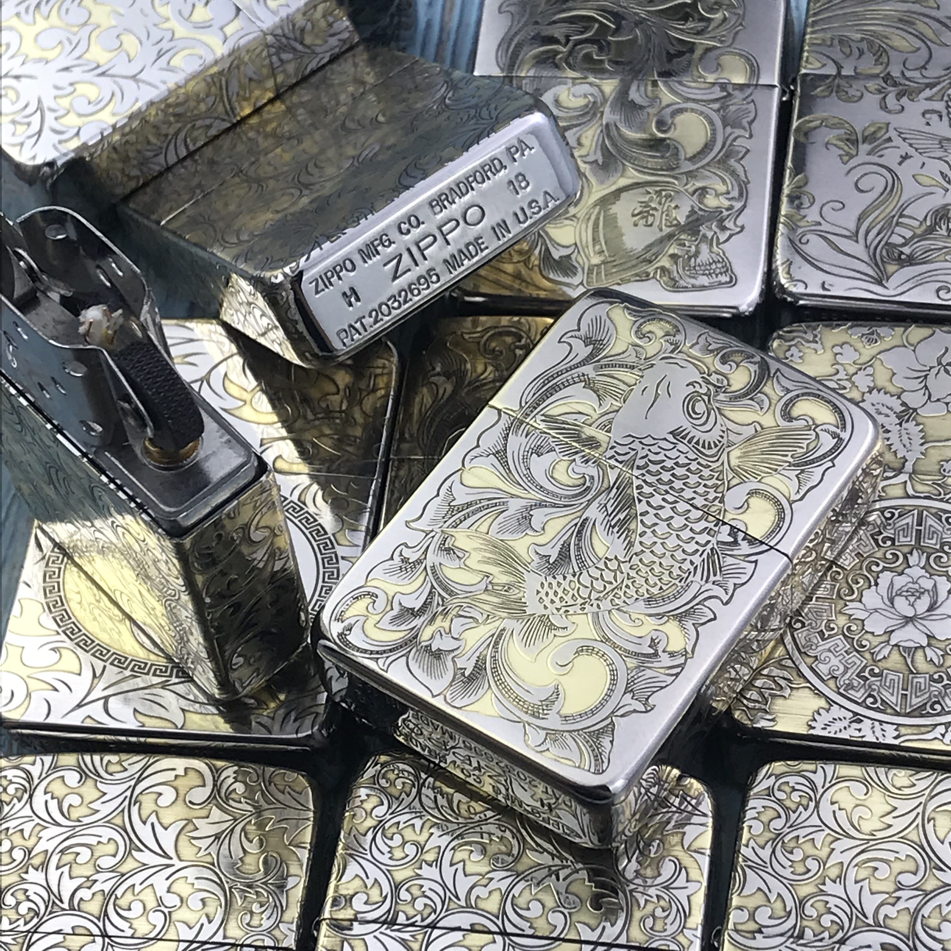 鲤鱼正版zippo1941拉丝镀铬精雕貔貅吉祥zippo