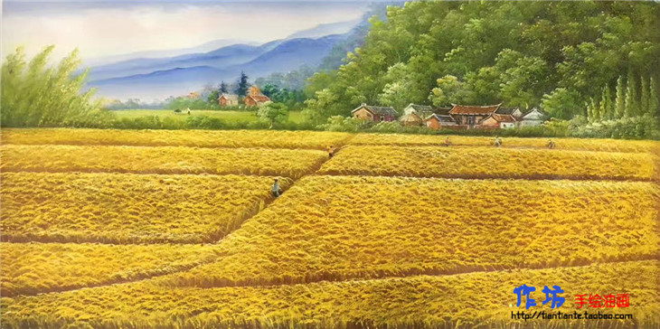 油画手绘田野风光风景画田园丰收金黄布面山水油画