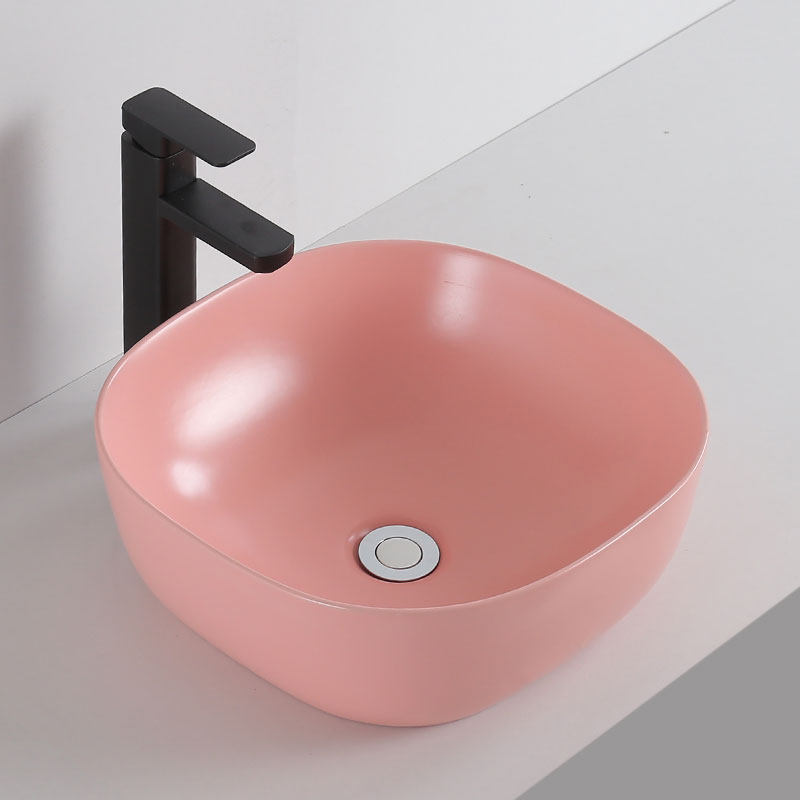 粉红色陶瓷台上洗手盆洗面洗漱艺术冷热冷热水水龙台上盆