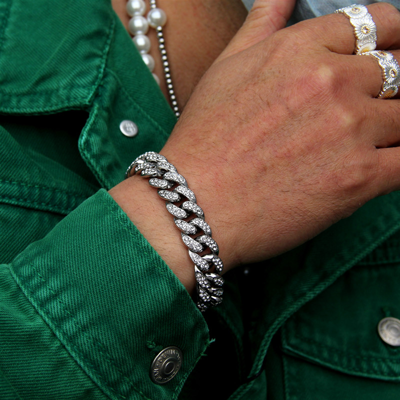 onlywhy欧美嘻哈街头古巴链王嘉尔同款镶钻手环手链