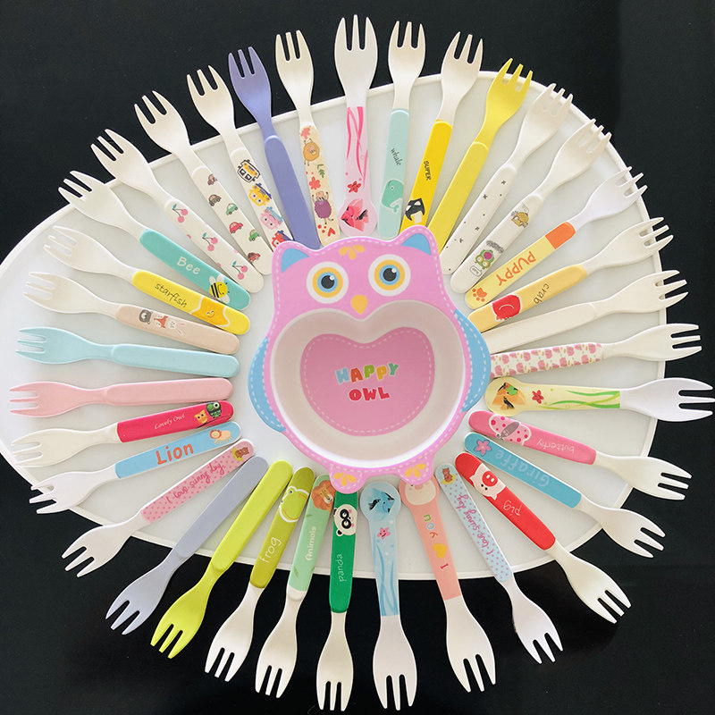 宝宝叉子安全儿童婴幼儿纤维餐具家用外出卡通儿童餐具