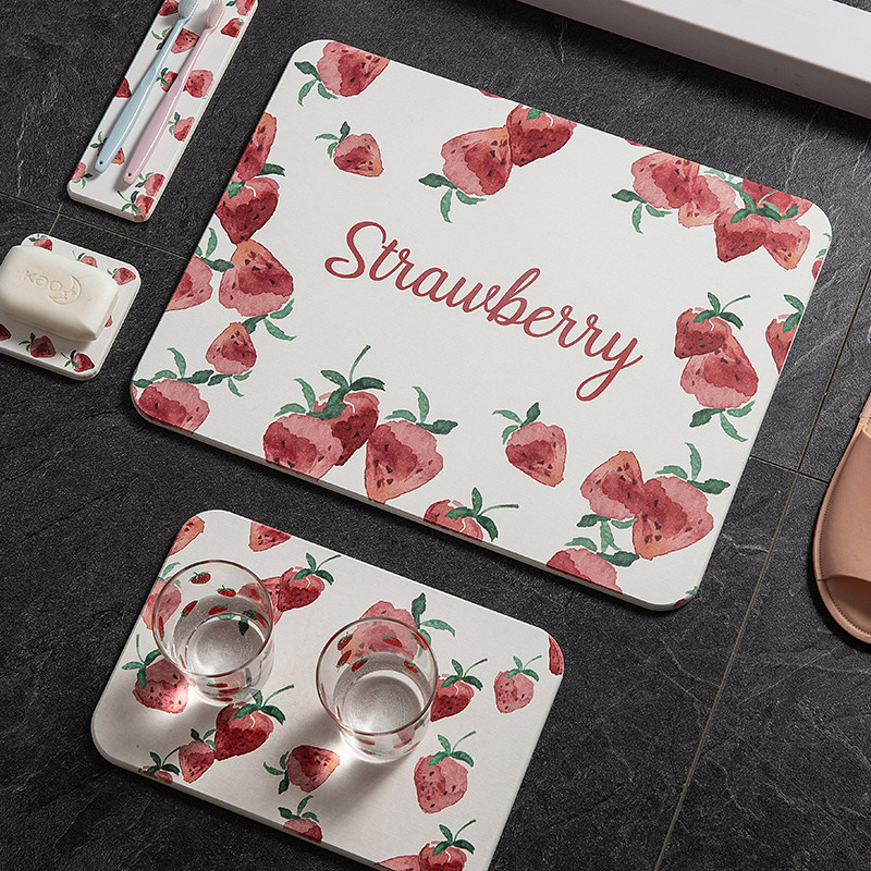 deerroom草莓吸水杯垫卫生间地面硅藻家用浴室防滑垫杯垫