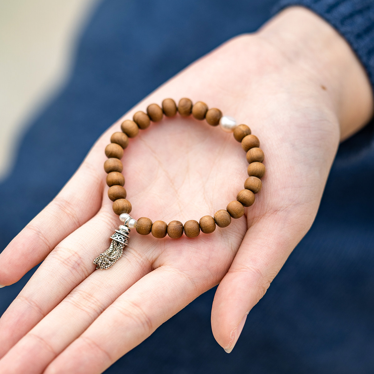 天然老山檀香佛珠手串p216秀气迷你淡水珍珠手串