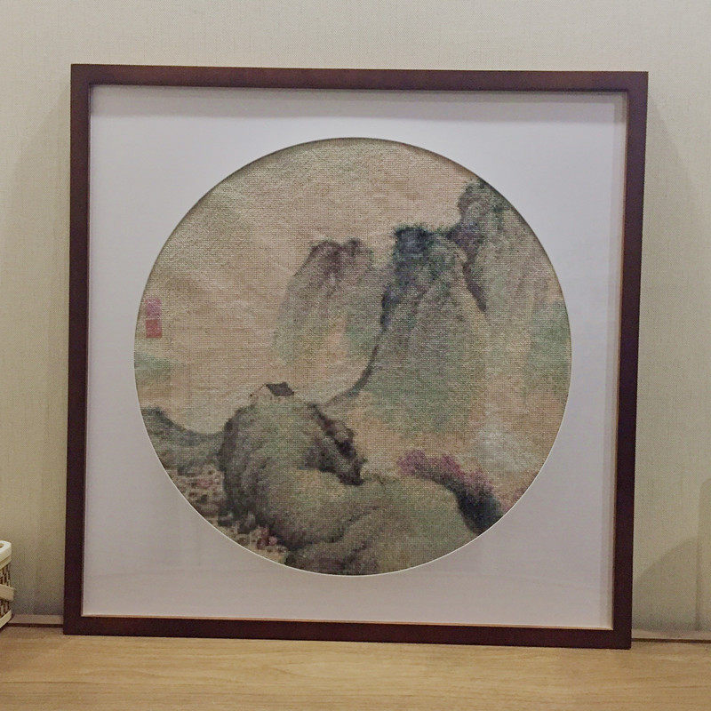 挂墙圆形卡纸直径28 30 33 38 45 50cm团扇国画书法实木装裱画框