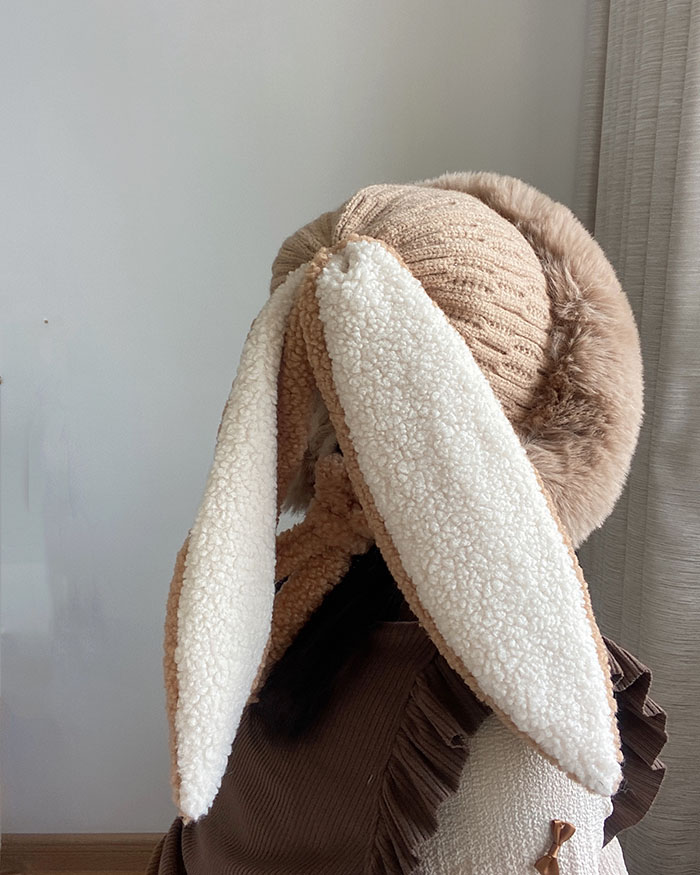 蓬松大毛毛领兔子耳朵雷锋加绒加厚女生可爱帽子