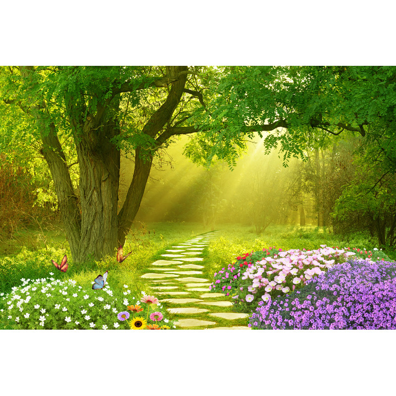 大树竹林小道森林小路自粘墙贴大自然视觉3d墙贴