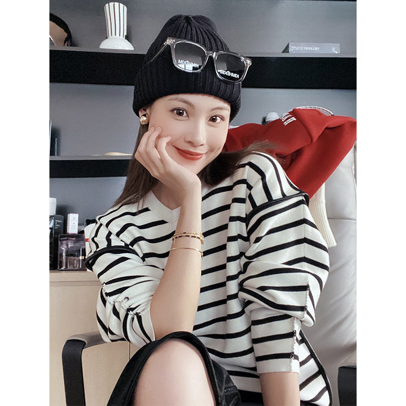 美洋meiyang现货奥利利奥千层毛衣条纹宽松套头毛衣