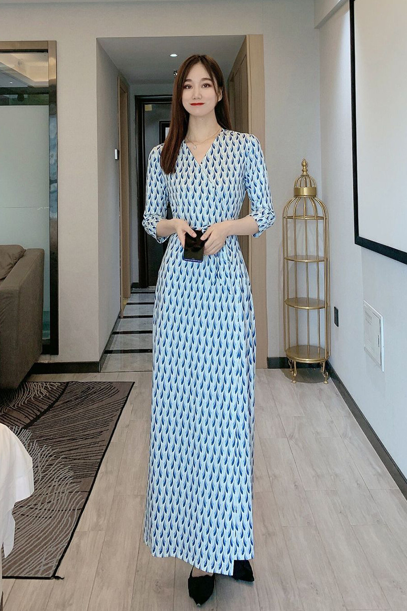 轻熟长裙裹身片式一片系带气质显瘦高腰女夏连衣裙