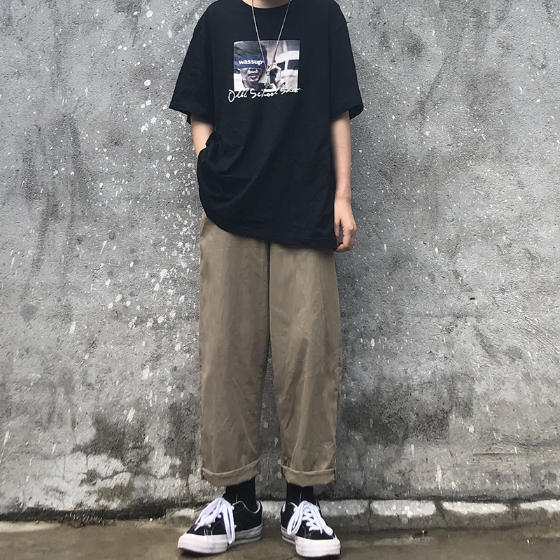 复古港风宽松直筒长裤街头百搭休闲裤ins同款男女百搭韩版纯色