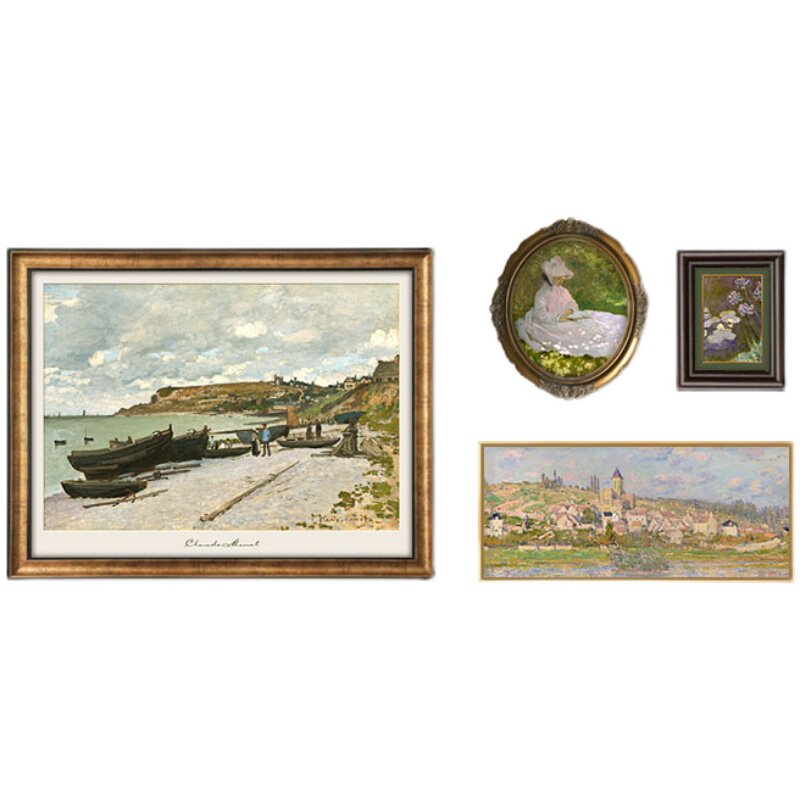 莫奈油画美式客厅装饰画法式复古背景墙挂画简欧小众艺术轻奢壁画