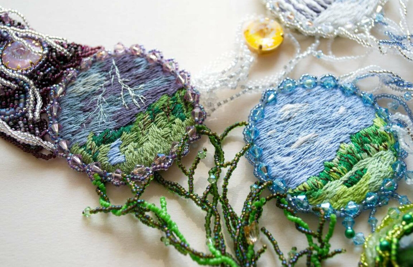 乌克兰珠绣手工大师重工制作超美自然景观施华捷克项链