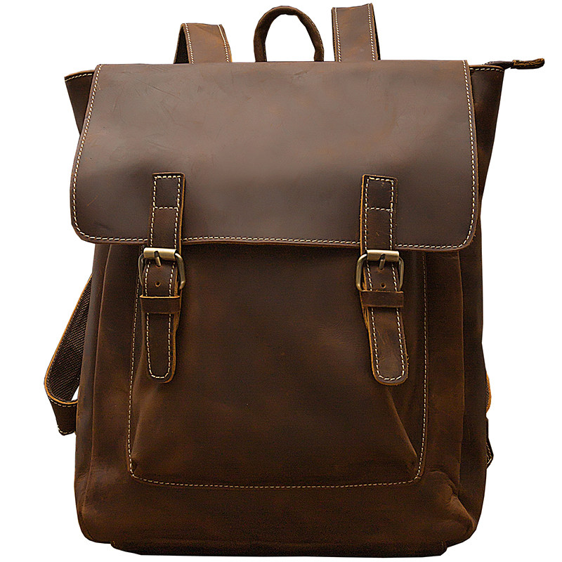 手工真皮男士英伦风双肩包复古牛皮书包青年马皮双肩背包