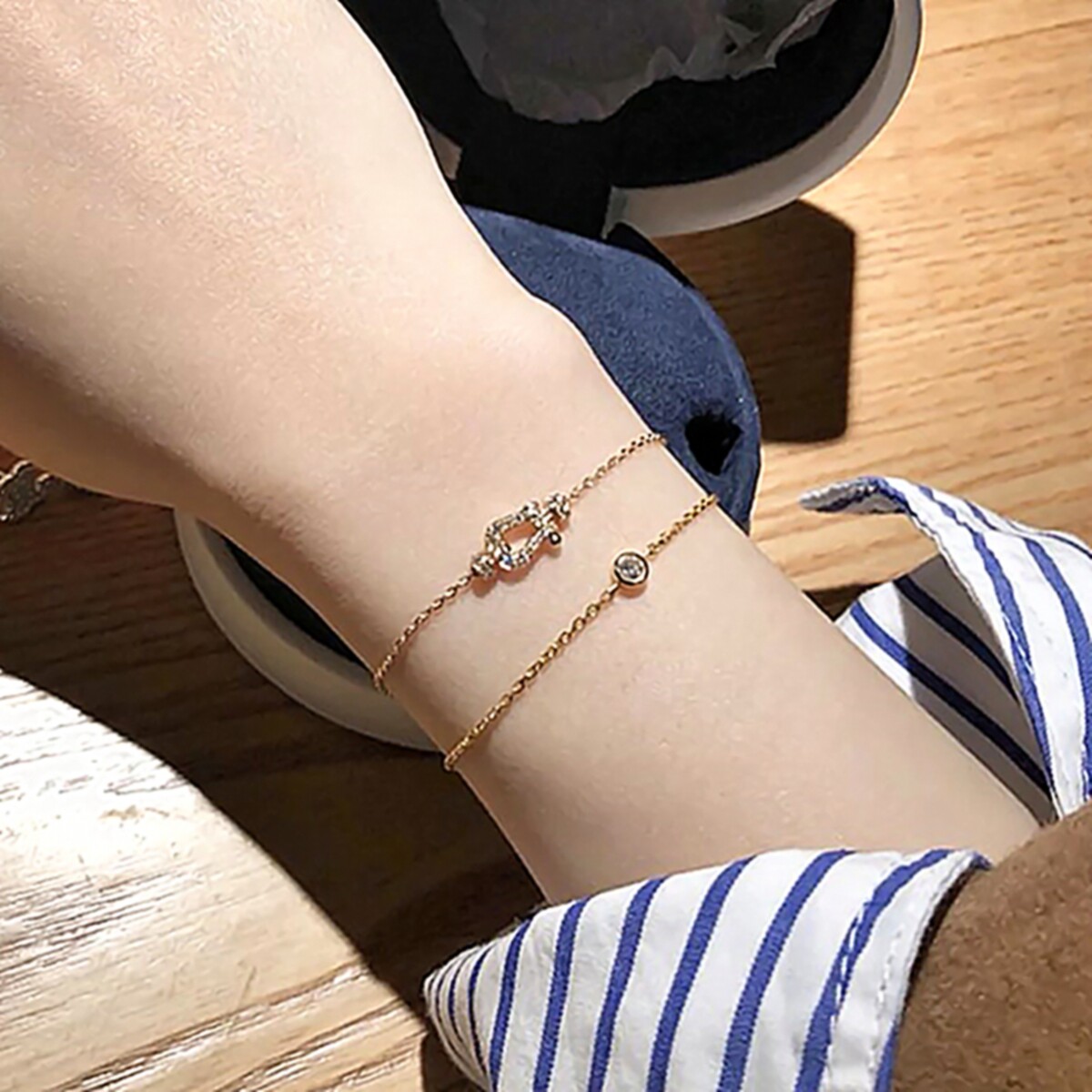 fd金黄金个性简约手环手镯黄金18k马蹄金玫瑰手链