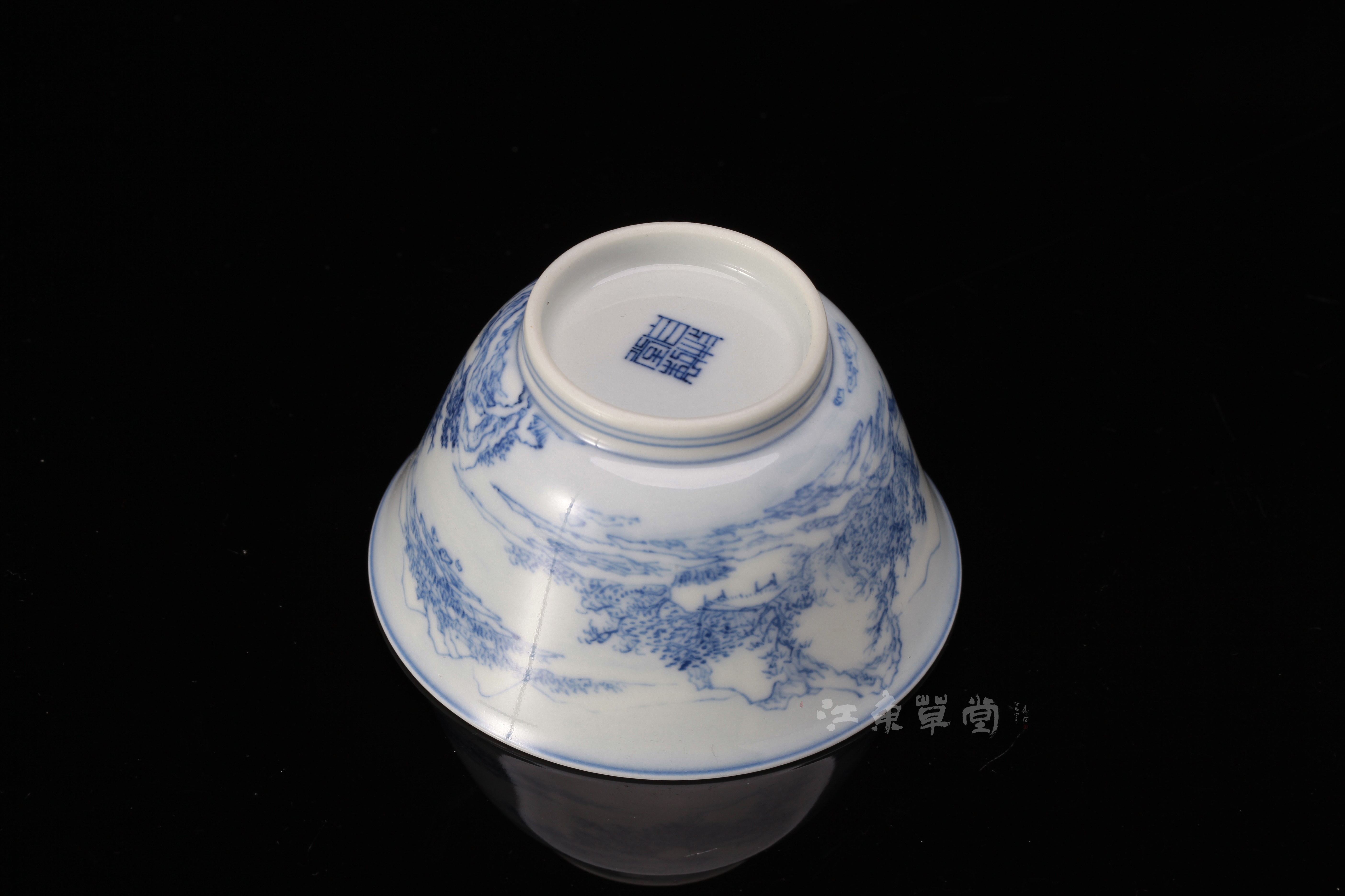 景德镇自牧王亮作品青花雪景名窑手绘雪山访友文化创意杯子