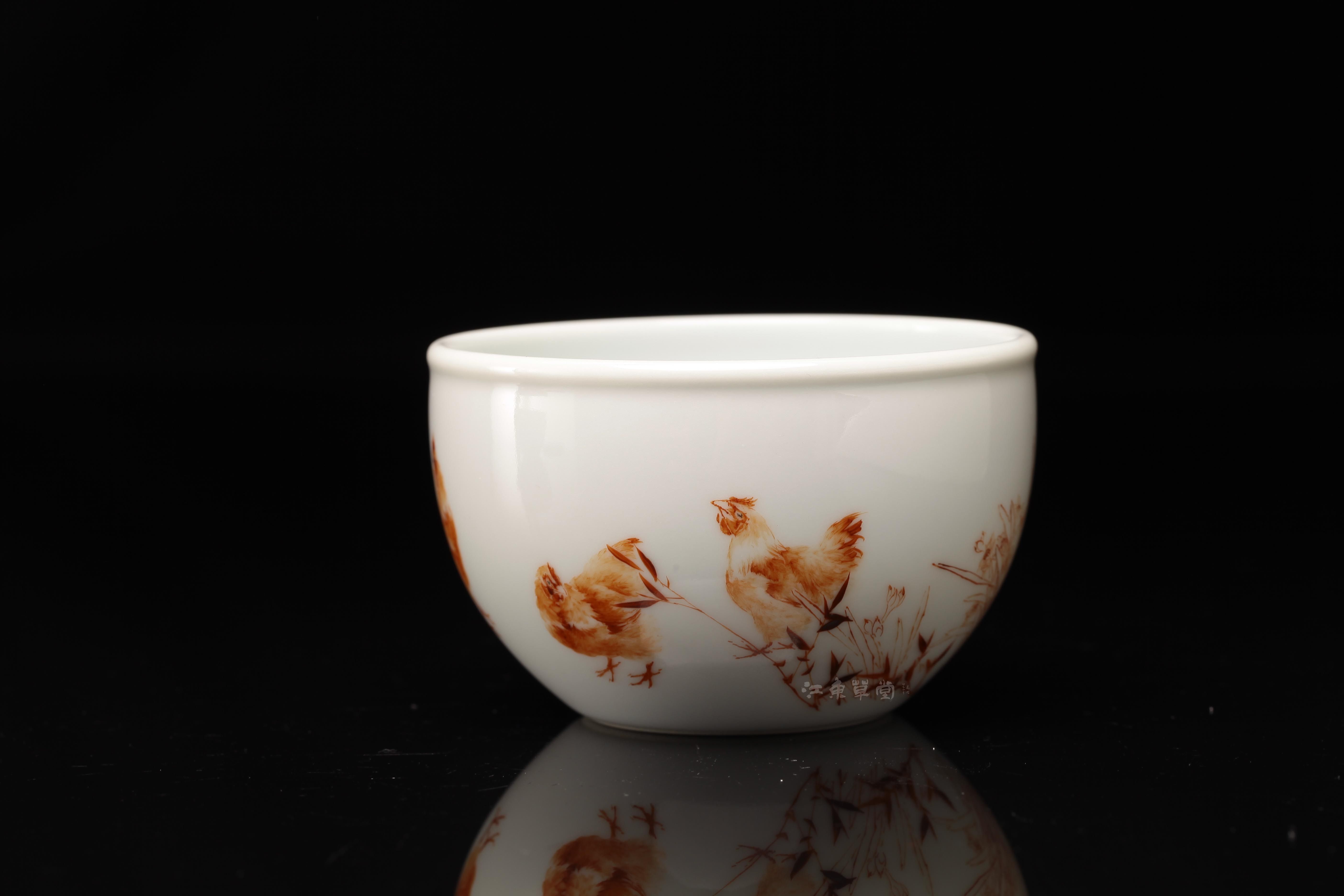 自牧瓷器袁少辉红大吉图大缸杯景德镇名窑手绘仿古文化创意杯子