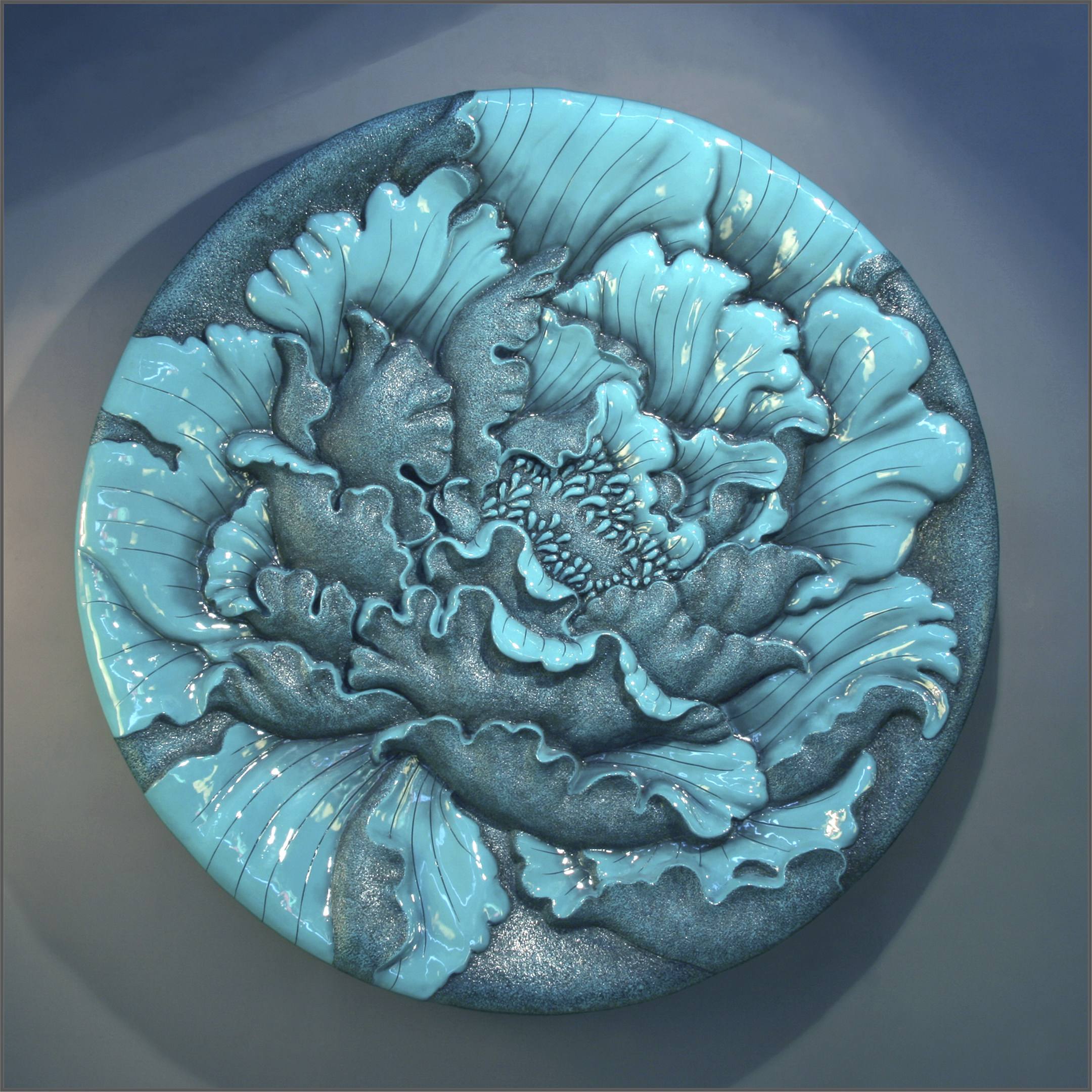 现代中式3d立体浮雕故宫富贵牡丹圆盘壁饰壁饰